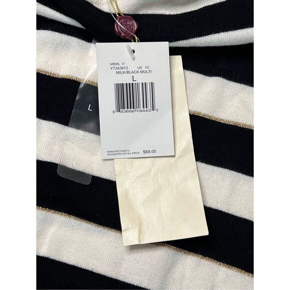 Guess Black White Metallic Gold Thread Scoop Neck Long Sweater LARGE Cottagecore - Picture 10 of 12